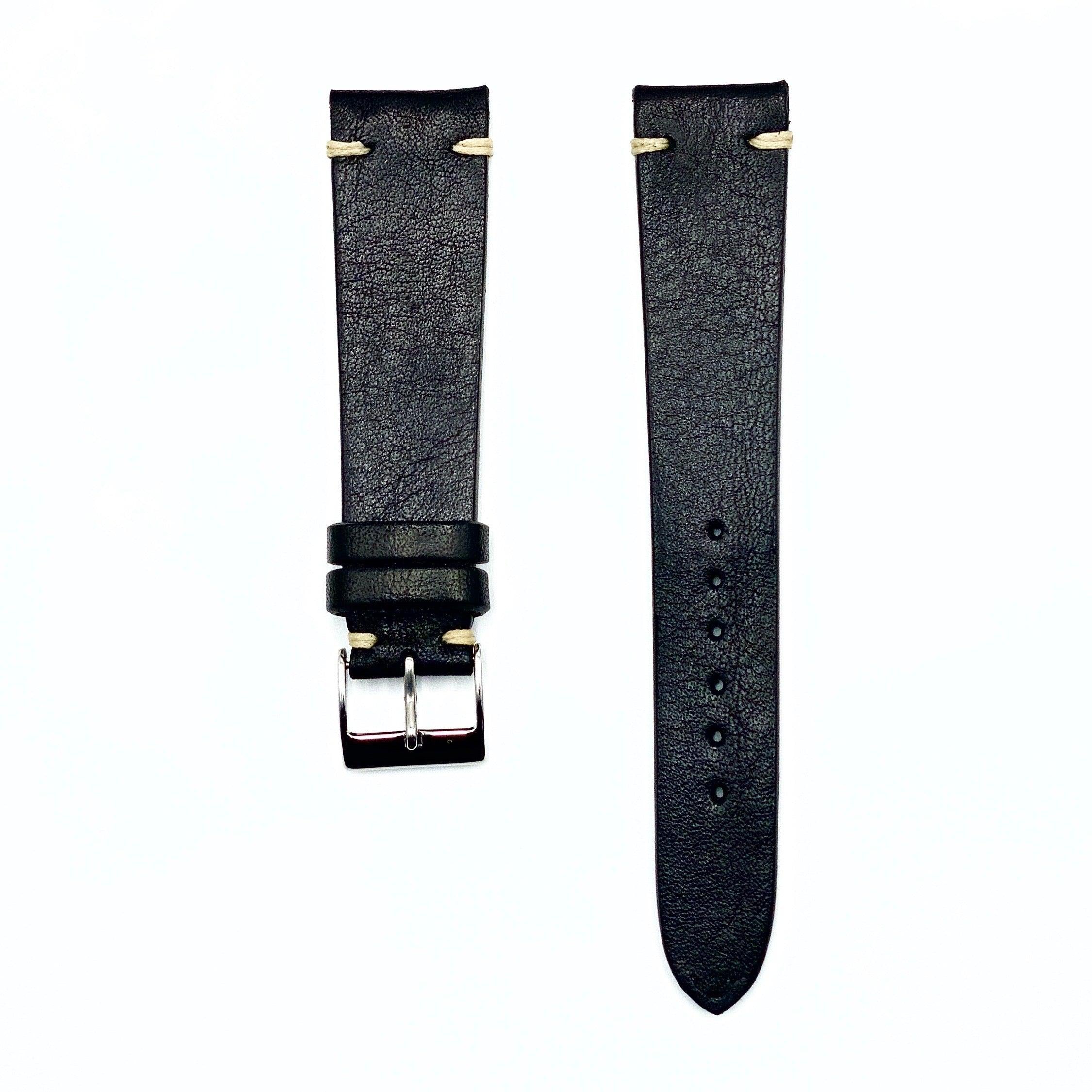 Vintage black leather deals watch strap