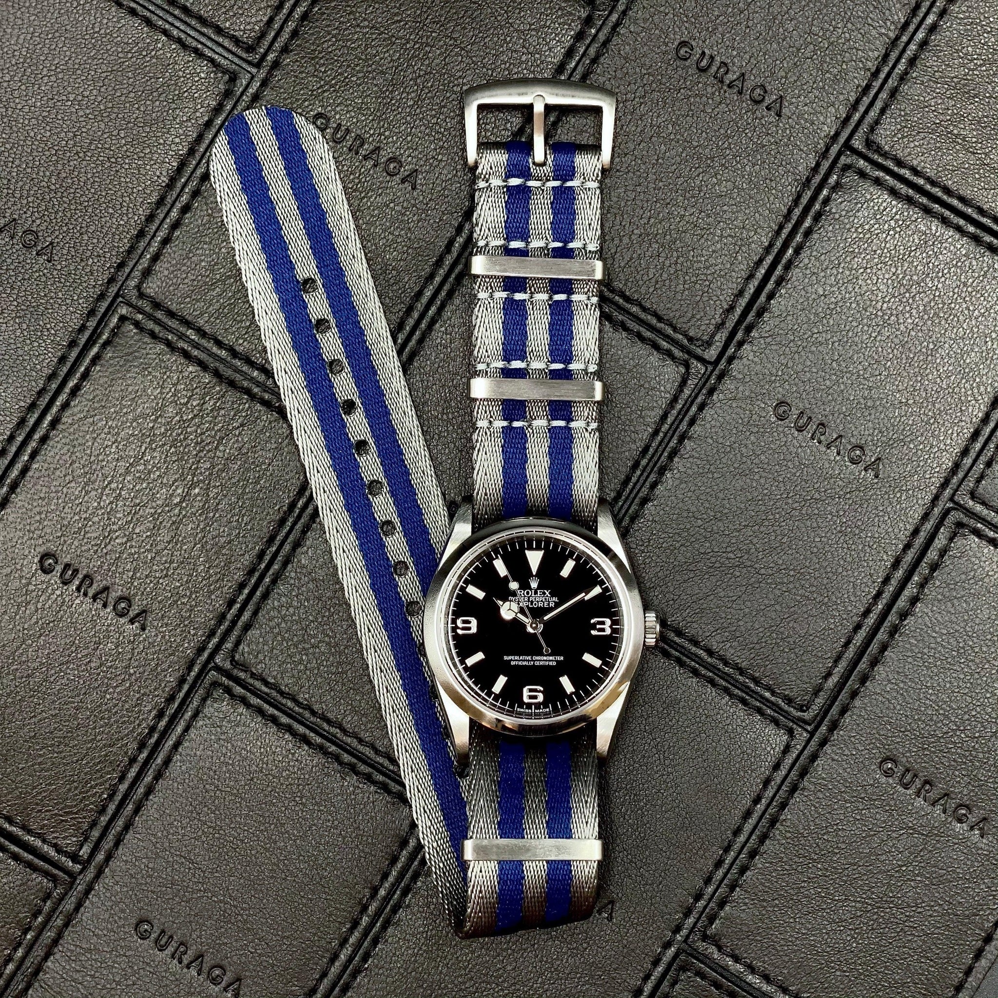 Navy Blue & Grey NATO Watch Strap - Guraga