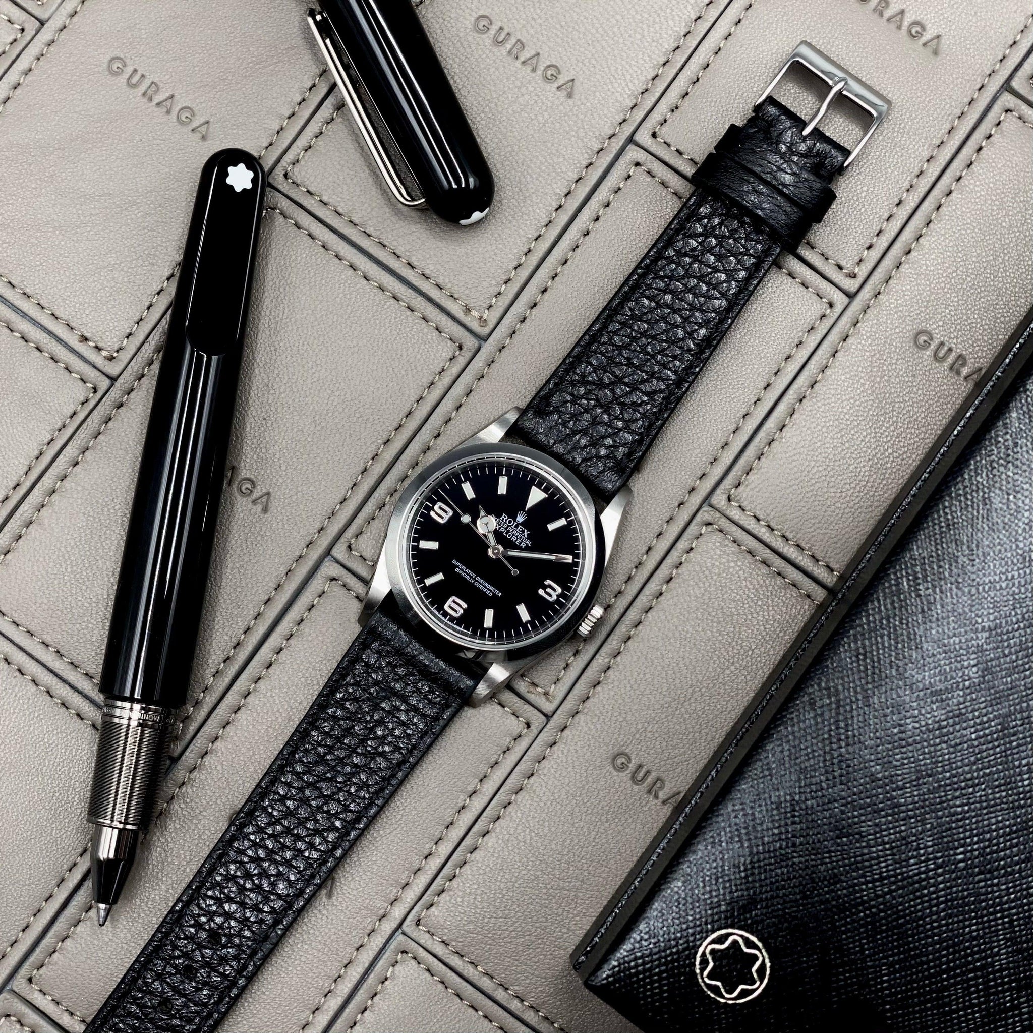 Textured Black Calfskin Watch Strap - Guraga
