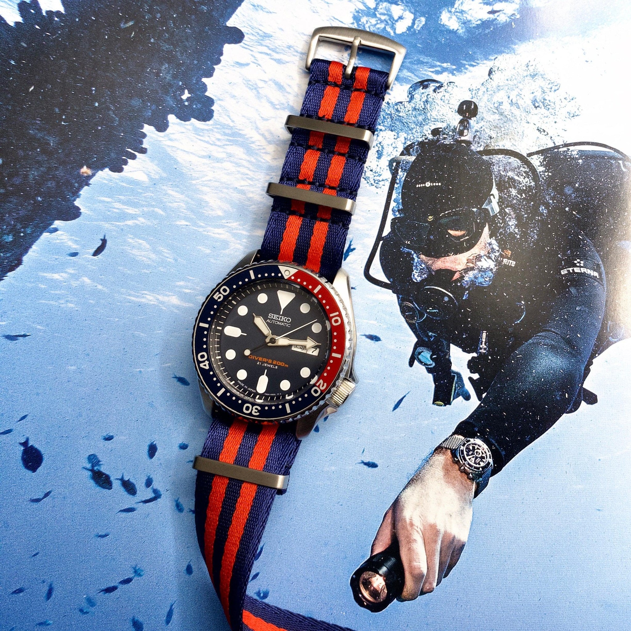 Navy Blue & Red NATO Watch Strap - Guraga